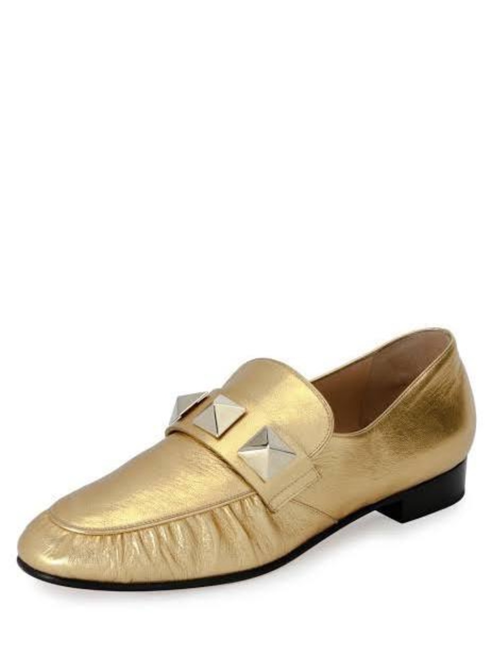Valentino Gold Metallic Women's Loafers with Pyramid Studs